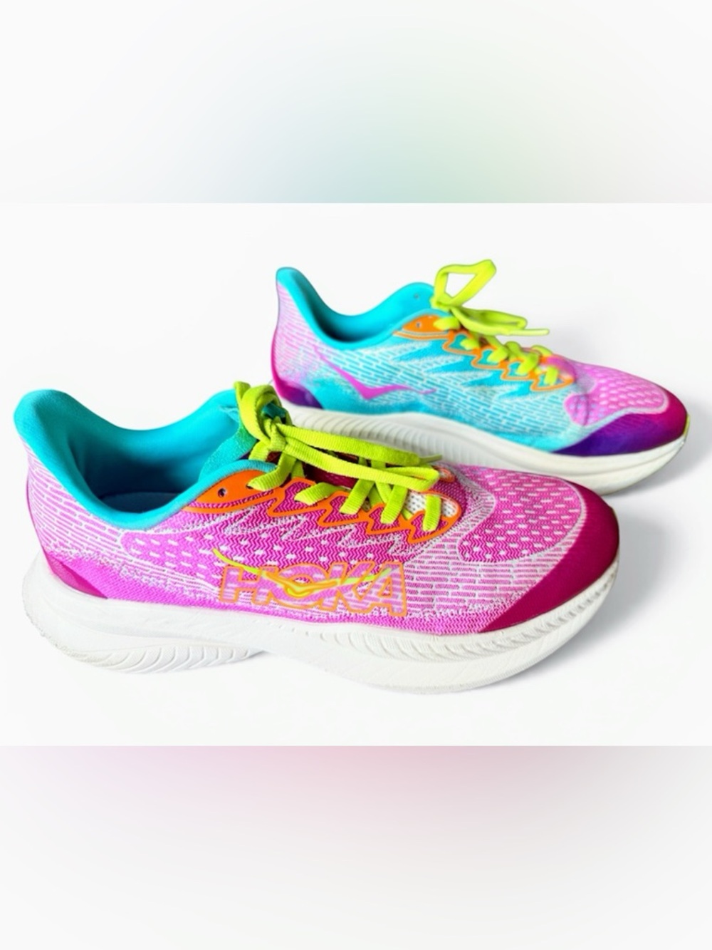 HOKA Mach 6 Wide Running Shoes Neon Pink Aqua Women’s 5.5 EU 38 2/3